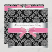 ピンクブラックダマスクスウィート16誕生日パーティー 招待状 (正面/裏面)