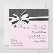 ピンクブラックダマスクハートクロスファースト聖餐式 招待状 (裏面)