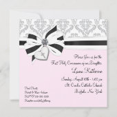 ピンクブラックダマスクハートクロスファースト聖餐式 招待状 (裏面)