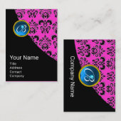ピンクブラックダマスクブルーサファイアジェムストーンモノグラム 名刺 (正面/裏面)