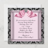 ピンクブラックダマスクプリンセスベビーガールシャワー 招待状 (裏面)