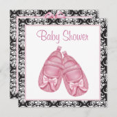 ピンクブラックダマスクベビーガールシャワー 招待状 (正面/裏面)