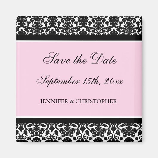 ピンクブラックダマスク日付磁石を保存 マグネット (正面)