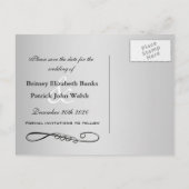 ピンクブラックダマスク結婚式Save the Date Postcards 案内ポストカード (裏面)