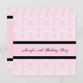 ピンクブラックダマスク18thバースデーパーティ招待状 招待状 (正面/裏面)