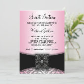 ピンクブラックダマスクSweet sixteenパーティー 招待状 (スタンド正面)