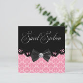 ピンクブラックダマスクSweet sixteen誕生日パーティー 招待状 (スタンド正面)