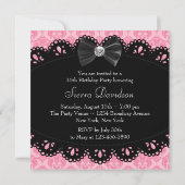 ピンクブラックダマスクSweet sixteen誕生日パーティー 招待状 (裏面)