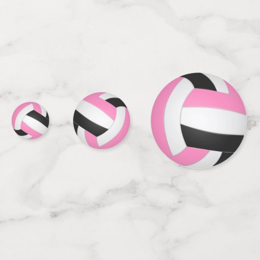 ピンクブラックチームカラーガールズバレーボールパーティー コンフェッティ (裏面)