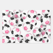 ピンクブラックチームカラーズサッカー3 pcバラエティ ラッピングペーパーシート (正面)