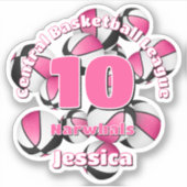 ピンクブラックチームカラーバスケットボール女子スポーツ シール (正面)