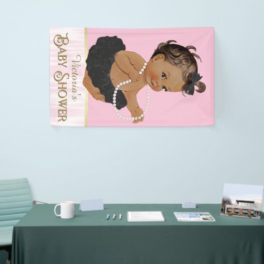 ピンクブラックツチュパールエスニックガールベビーシャワー 横断幕 (トレードショー)