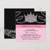 ピンクブラックティアラベビーガールプリンセスベビーシャワー 招待状 (正面/裏面)