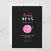 ピンクブラックディスコヘンスパーティの招待状日程 招待状 (正面)