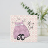 ピンクブラックドレスシューズピンクブラックダマスクベビーガール 招待状 (スタンド正面)