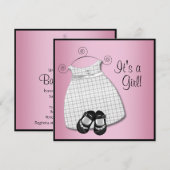 ピンクブラックドレスシューズピンクブラックベビーガールシャワー 招待状 (正面/裏面)