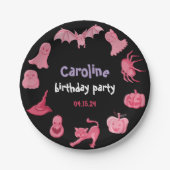 ピンクブラックハロウィーン誕生日パーティー紙プレート ペーパープレート (正面)