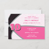 ピンクブラックバスケットガールズスポーツ誕生日 招待状 (正面)