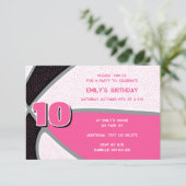 ピンクブラックバスケットガールズスポーツ誕生日 招待状 (スタンド正面)