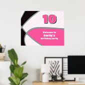 ピンクブラックバスケットボールガールズパーティー誕生日へようこそ ポスター (ホームオフィス)