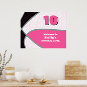 ピンクブラックバスケットボールガールズパーティー誕生日へようこそ ポスター (キッチン)