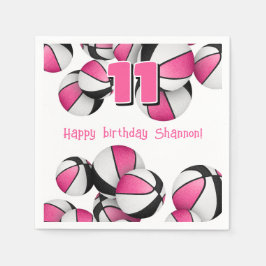 ピンクブラックバスケット子供の誕生日パーティー スタンダードカクテルナプキン