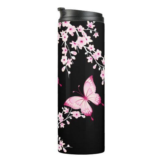 ピンクブラックバタフライとさくらんぼの花  タンブラー (回転右)