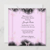 ピンクブラックバタフライプリンセス赤ちゃんシャワーエスニック 招待状 (裏面)