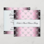 ピンクブラックバタフライSweet sixteenパーティー 招待状 (正面/裏面)