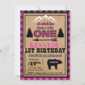 ピンクブラックバッファロープレイドガール誕生日招待状 招待状 (正面)