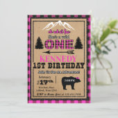 ピンクブラックバッファロープレイドガール誕生日招待状 招待状 (スタンド正面)