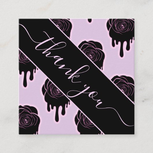 ピンクブラックバラドリップハロウィーンありがとう スクエア名刺 (正面)