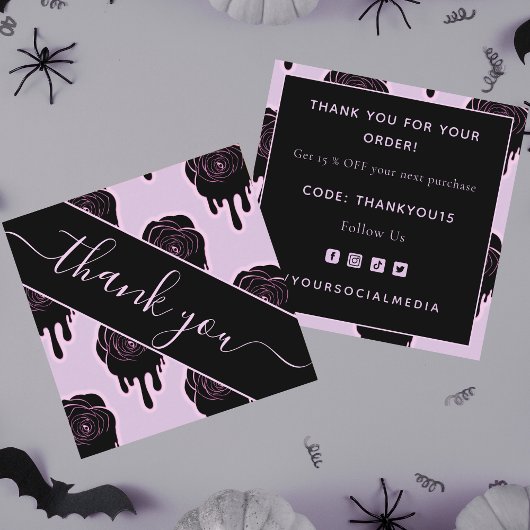 ピンクブラックバラドリップハロウィーンありがとう スクエア名刺