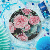 ピンクブラックバラフローラ花パーティー紙プレート ペーパープレート (パーティー)