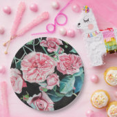 ピンクブラックバラフローラ花パーティー紙プレート ペーパープレート (パーティー)