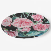 ピンクブラックバラフローラ花パーティー紙プレート ペーパープレート (アングル)