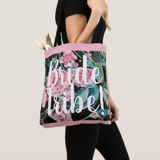 ピンクブラックバラ結婚ズフローラズブライド族バッグ トートバッグ (クローズアップ)
