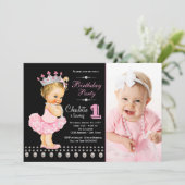 ピンクブラックバレリーナプリンセスガールバースデーパーティー 招待状 (スタンド正面)