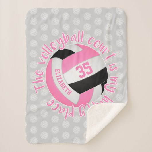 ピンクブラックバレーボールコートは私の幸せな場所だ シェルパブランケット (正面)