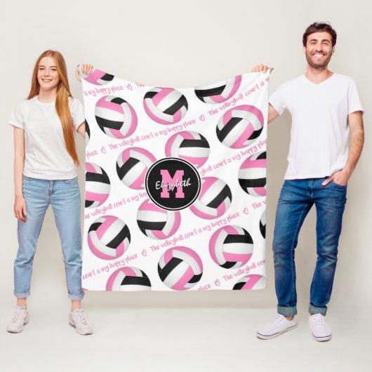 ピンクブラックバレーボールコートは私の幸せな場所である フリースブランケット (インサイチュ)