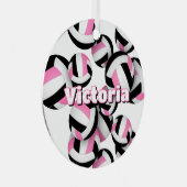 ピンクブラックバレーボールwアスリート名keepsake メタルオーナメント (正面右)