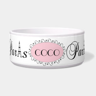 ピンクブラックパリエッフェルタワーネームドッグペットボウル ボウル