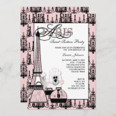 ピンクブラックパリシャンデリアスウィート16パーティー 招待状 (正面/裏面)