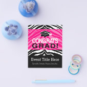 ピンクブラックパーソナライズされたゼブラ卒業式パーティー チラシ (シングル)