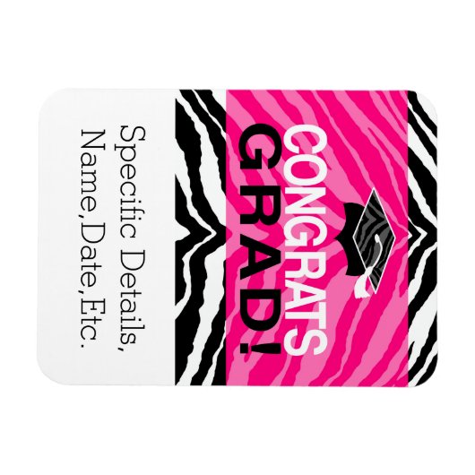 ピンクブラックパーソナライズされたゼブラ卒業式パーティー マグネット (横)