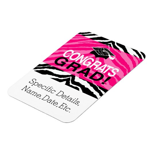 ピンクブラックパーソナライズされたゼブラ卒業式パーティー マグネット (左側)