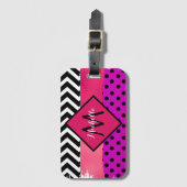 ピンクブラックパープルグリッターブラシストロークモノグラムの ラゲッジタグ (正面縦)