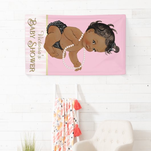 ピンクブラックパールアフリカ系アメリカ人少女ベビーシャワー 横断幕 (インサイチュ)