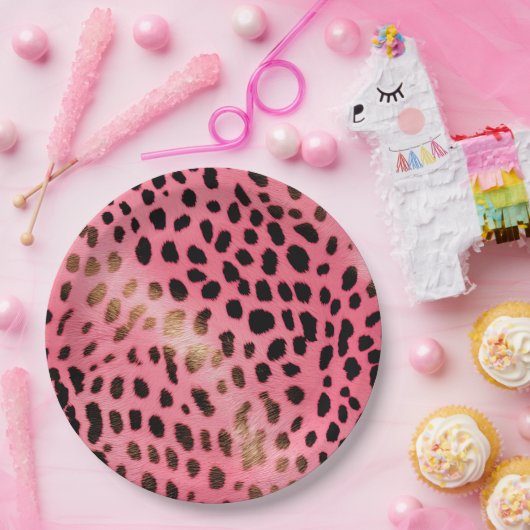 ピンクブラックヒョウ印刷抽象芸術 ペーパープレート (パーティー)