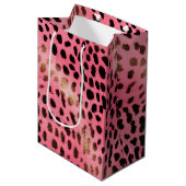 ピンクブラックヒョウ印刷抽象芸術 ミディアムペーパーバッグ (正面アングル)